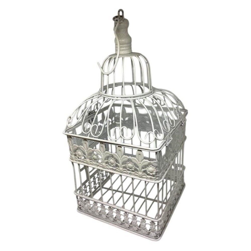 Ornate Metal Cream White Bird Cage Decor Hanging Latch Close Flip Top Wedding - Picture 3 of 9